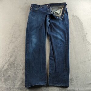 Levis 501 Jeans Mens 38 (Fits 36x31) Blue Dark Wash Faded Straight Button Fly